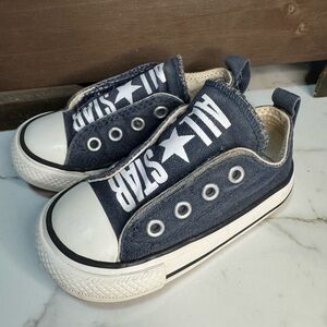 Converse All Star Kids Slip-On Sneakers - Navy and White Velcro Size 6c